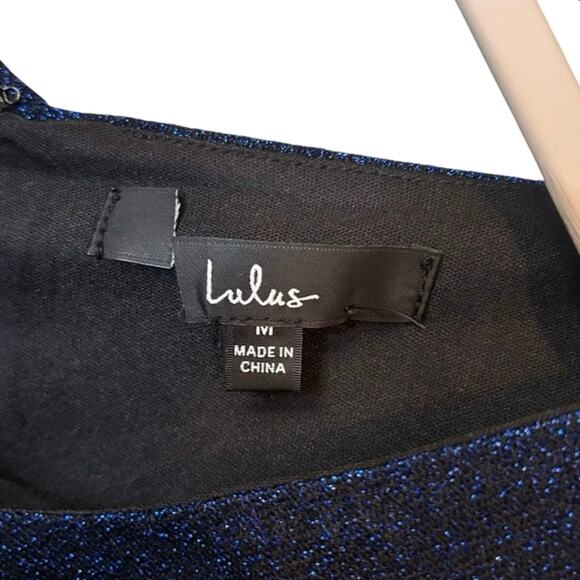 Lulus Blue Metallic Skater Mini Dress Size M NWOT Party Cocktail - Picture 6 of 7